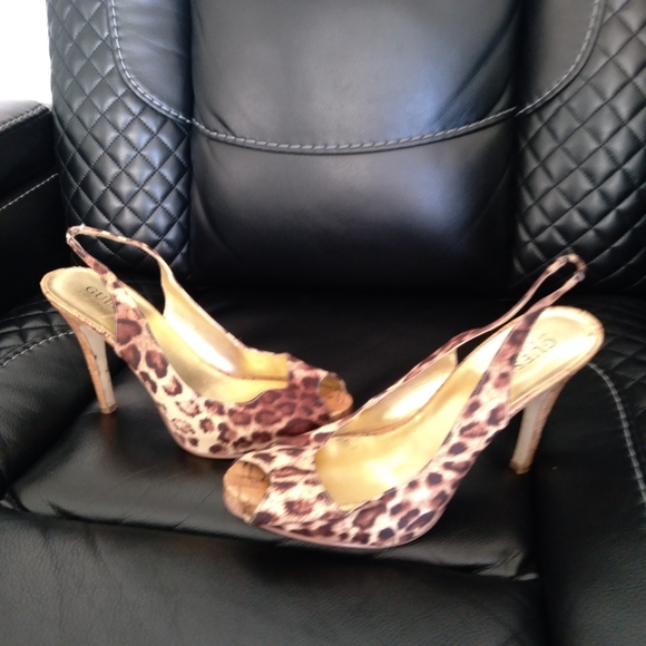 Guess cheetah print slingback peep toe heels 7.5 - Picture 4 of 9